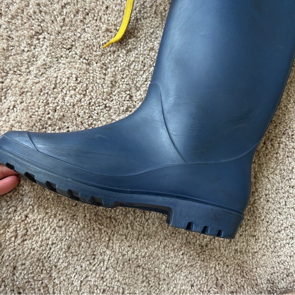 Navy Blue Yellow Lace Rain Boots Size 9 - Picture 7 of 10